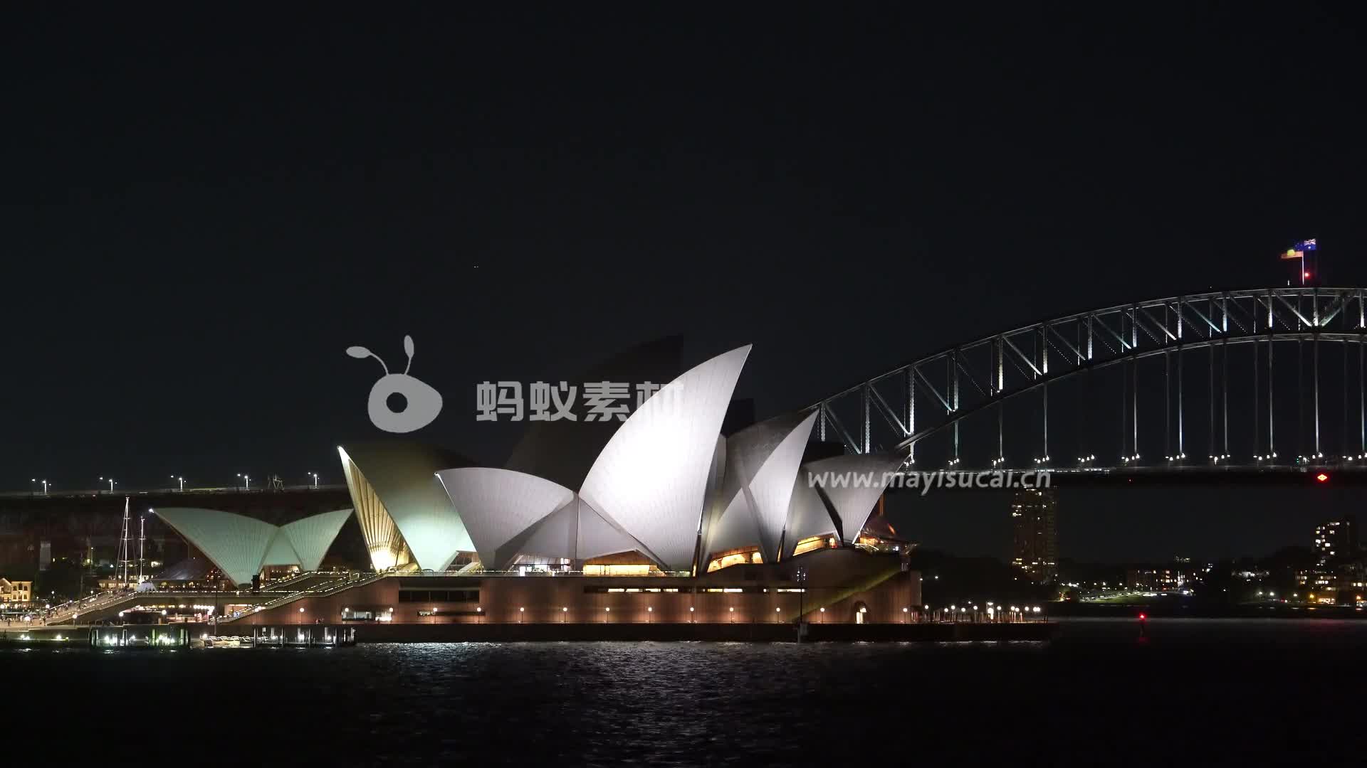 悉尼歌剧院和海港大桥夜景实拍视频素材-MWaoE3-第1张图