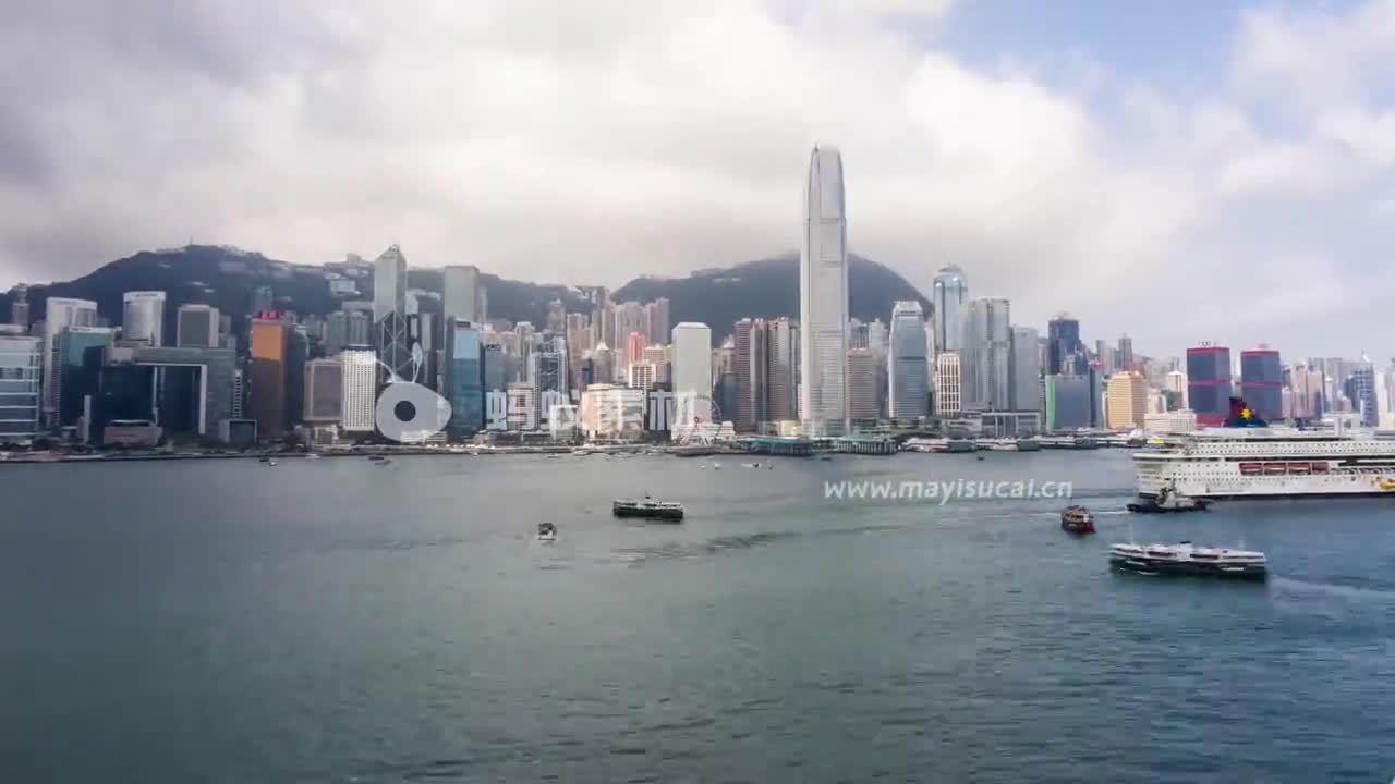 维多利亚港延时摄影航拍香港维多利亚港视频（4K）-第1张图